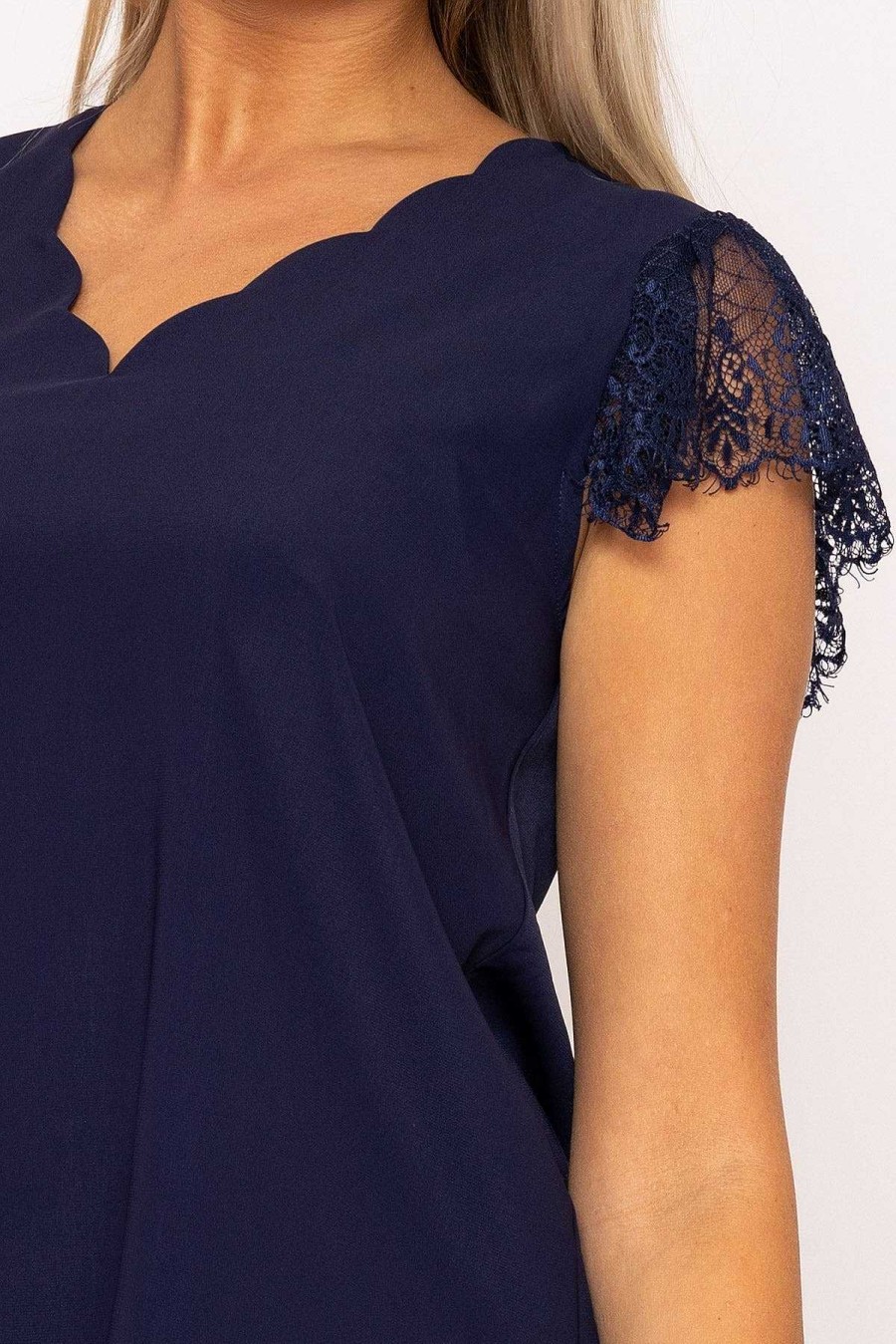 Tops & Blouses | Rowen Avenue Navy Cap Sleeve Lace Top