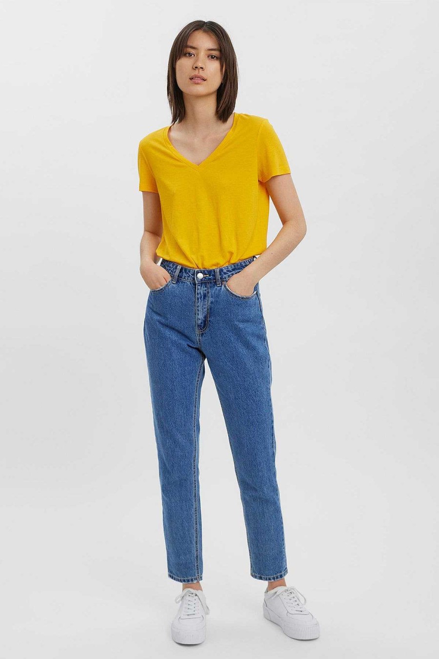 Tops & Blouses | Vero Moda Short Sleeve V-Neck Top In Yellow