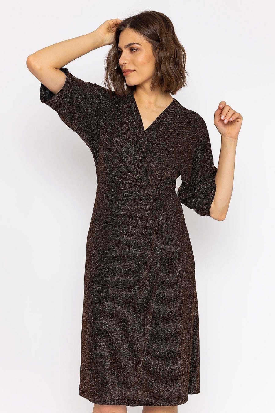 Dresses & Jumpsuits | Rowen Avenue Lurex Wrap Dress In Bronze