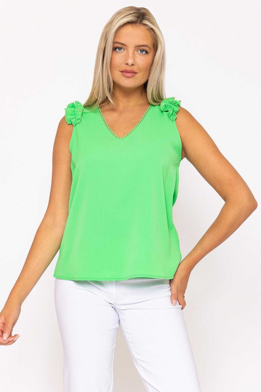 Tops & Blouses | Rowen Avenue Green Sleeveless Ruffle Top