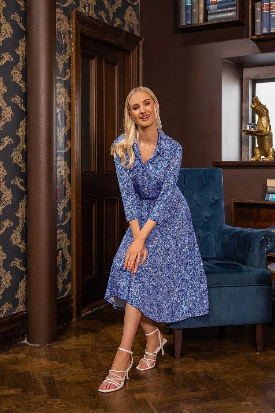 Dresses & Jumpsuits | J'aime la Vie Emer Knee Length Shirt Dress In Blue Print