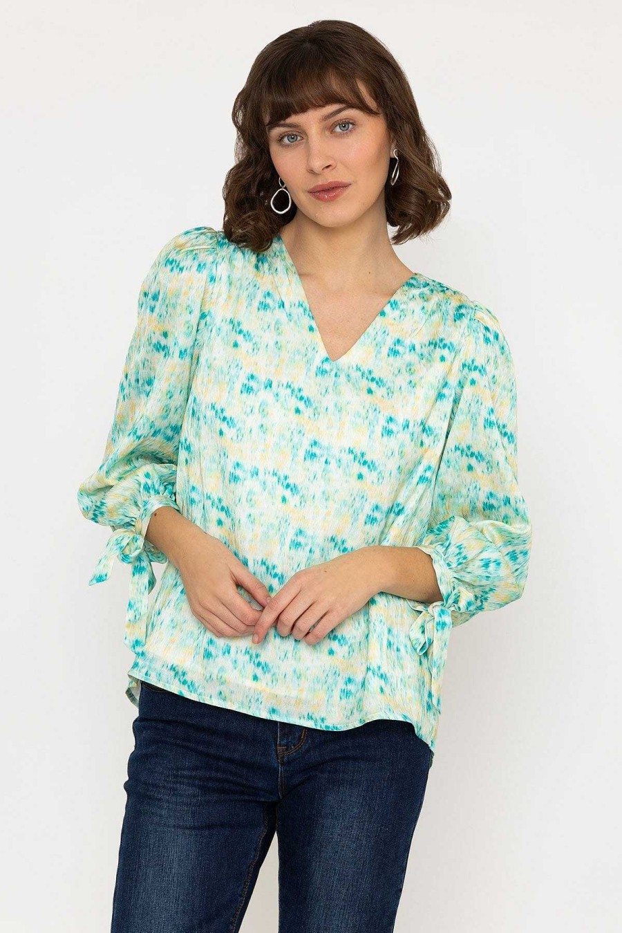 Tops & Blouses | Rowen Avenue Tie Sleeve Top In Green Print