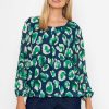 Tops & Blouses | Pala D'oro Navy And Green Printed Long Sleeve Blouse