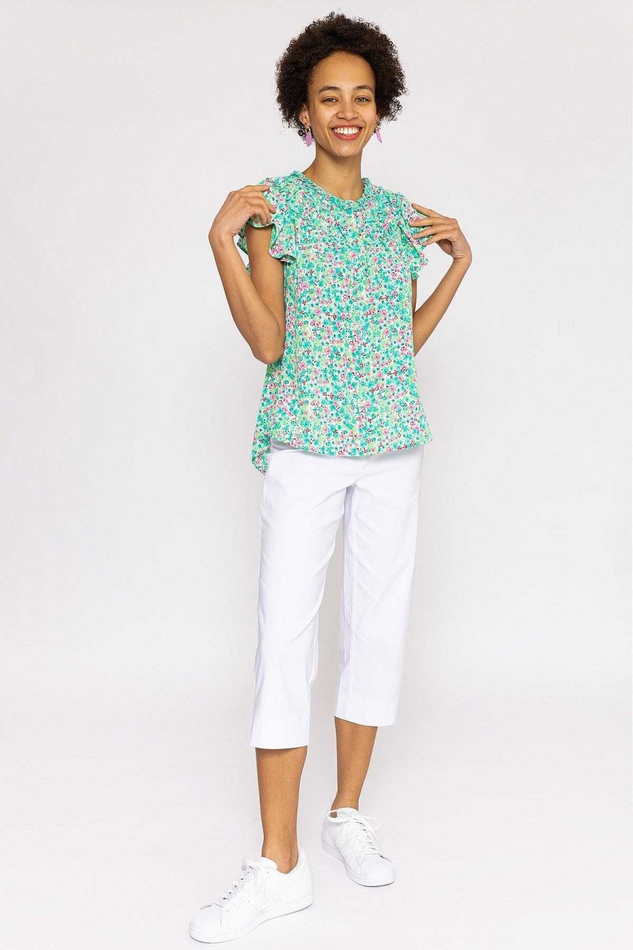 Tops & Blouses | Rowen Avenue Ruffle Blouse In Aqua Floral Print