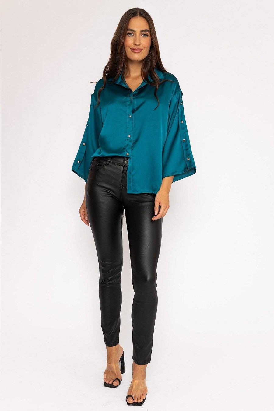 Tops & Blouses | Pala D'oro Button Sleeve Blouse In Teal