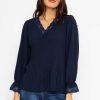 Tops & Blouses | Pala D'oro Pleated Lace Trim Top In Navy