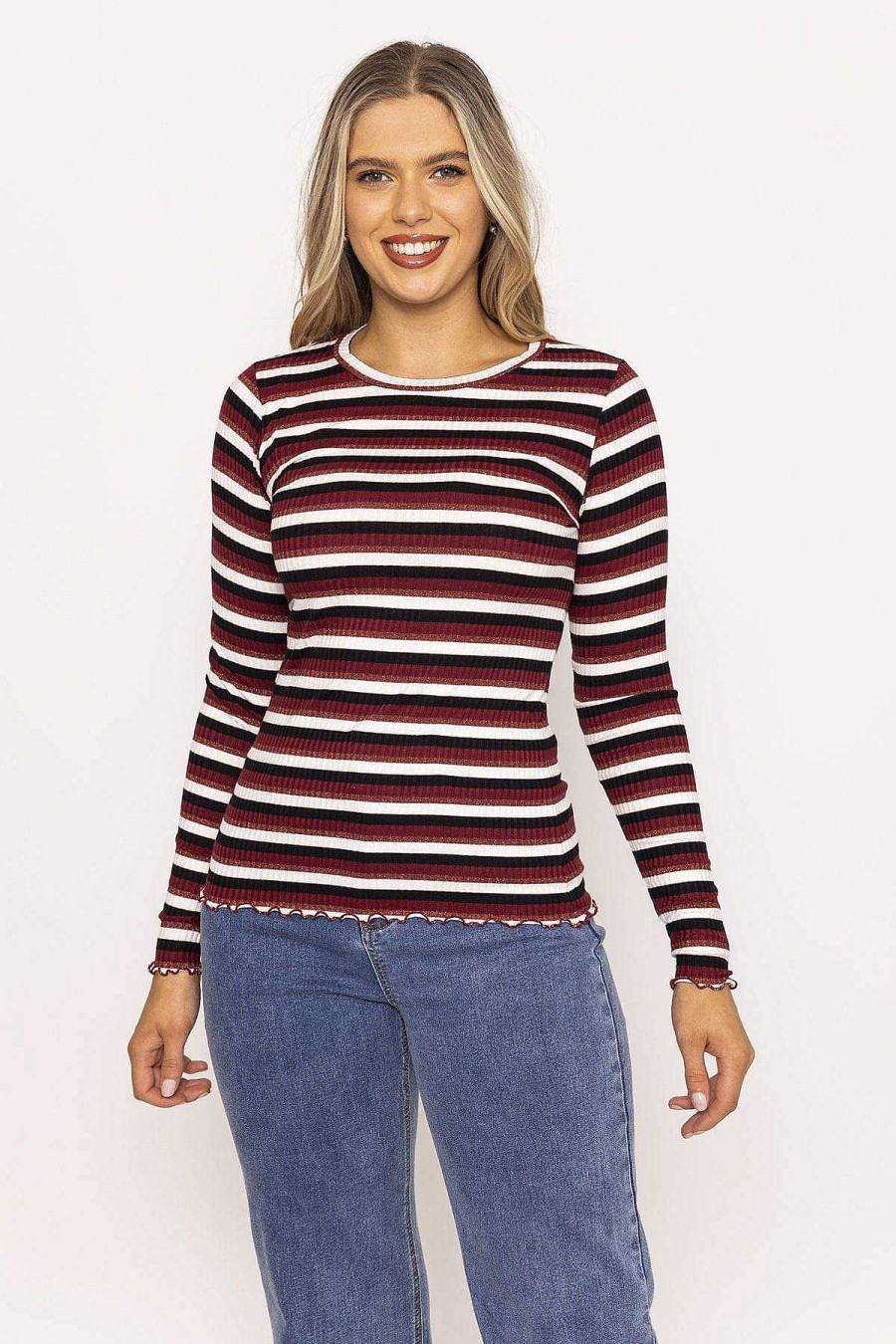 Tops & Blouses | Kelly & Grace Weekend Stripe Rib Top In Burgundy