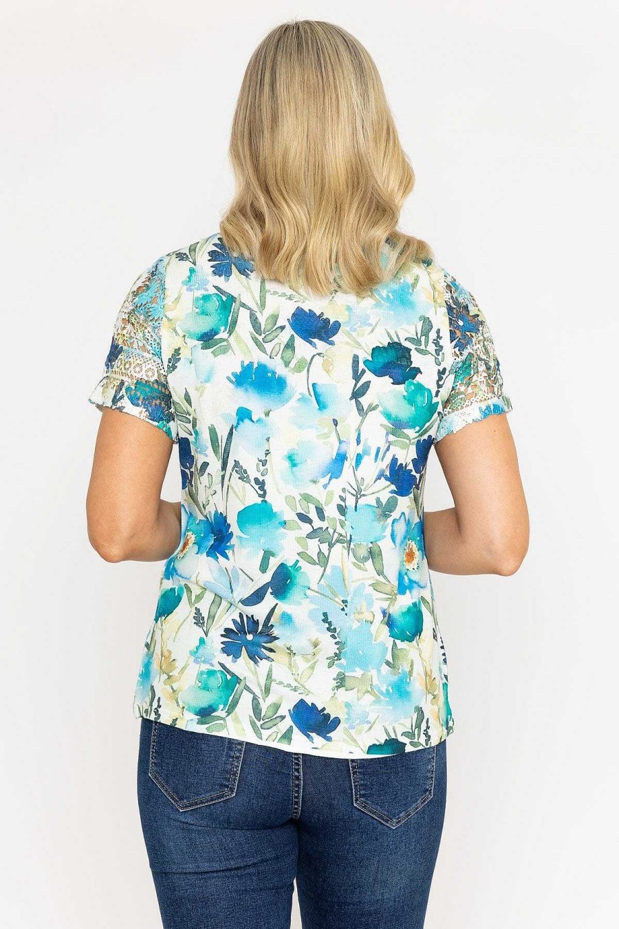 Tops & Blouses | Voulez Vous Green Foil Print Top With Lace