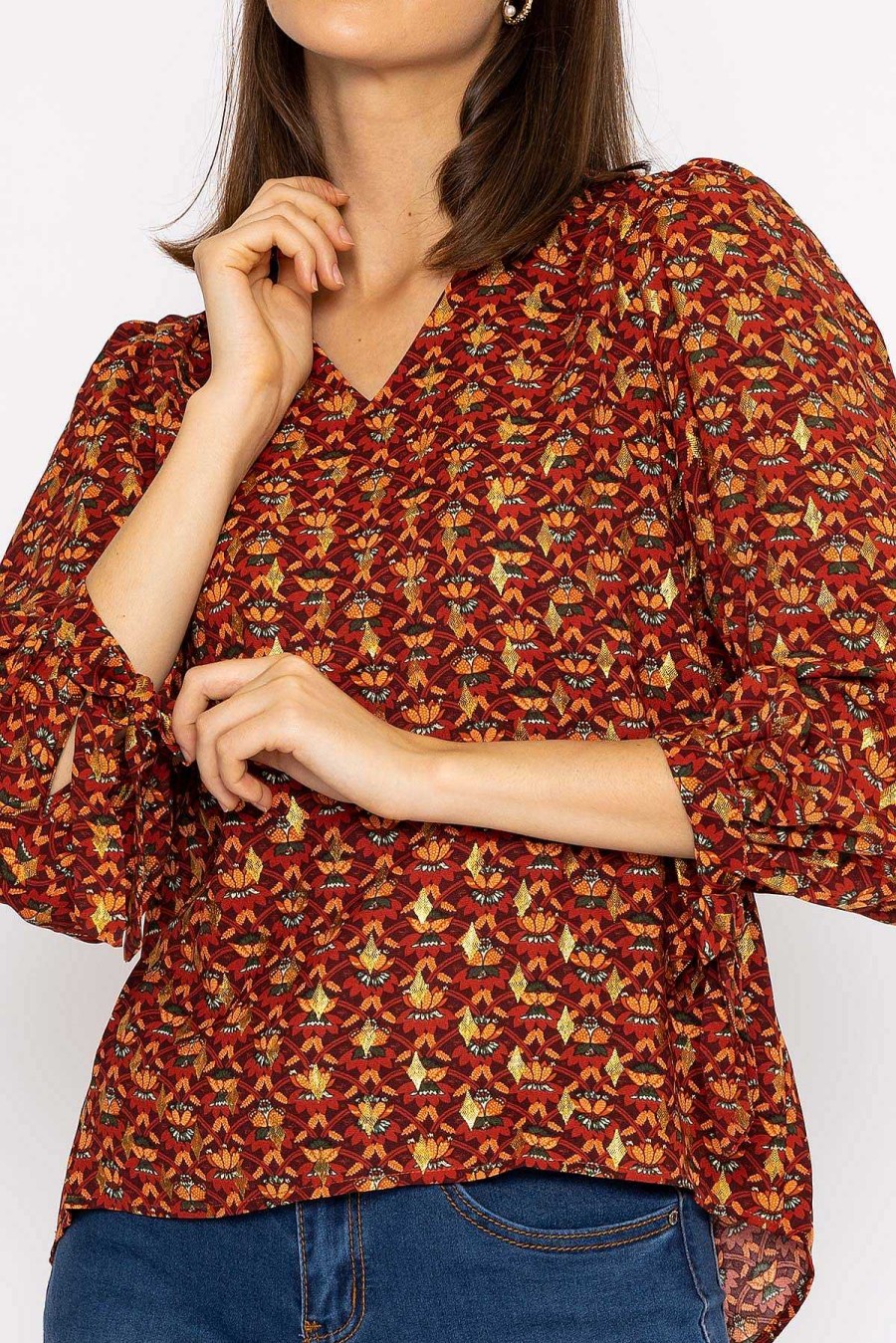 Tops & Blouses | Rowen Avenue V Neck Tie Sleeve Top In Multi Print