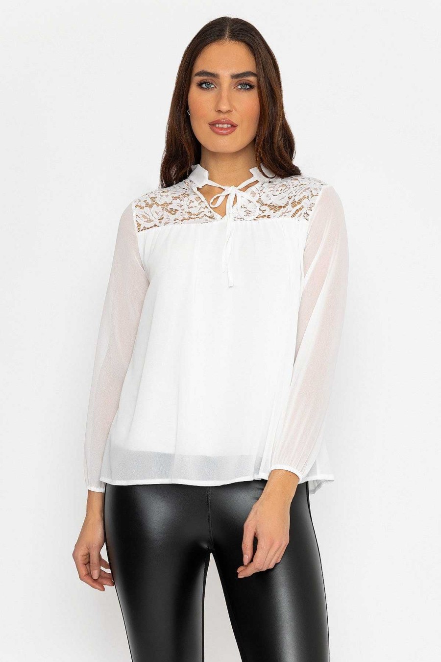 Tops & Blouses | Pala D'oro Lace Insert Blouse In Ecru