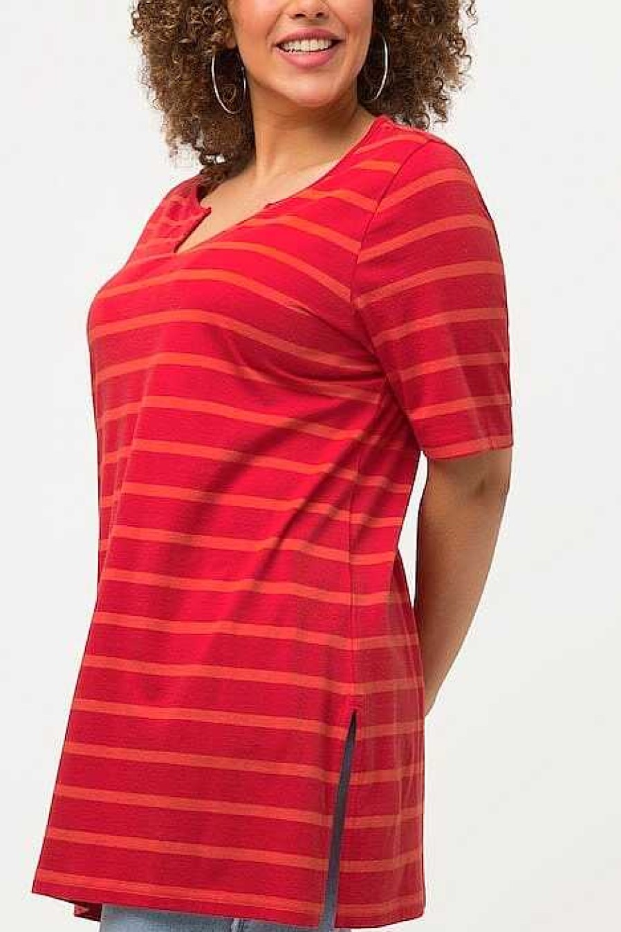 Tops & Blouses | Ulla Popken Striped Oversize Short Sleeve Top In Red