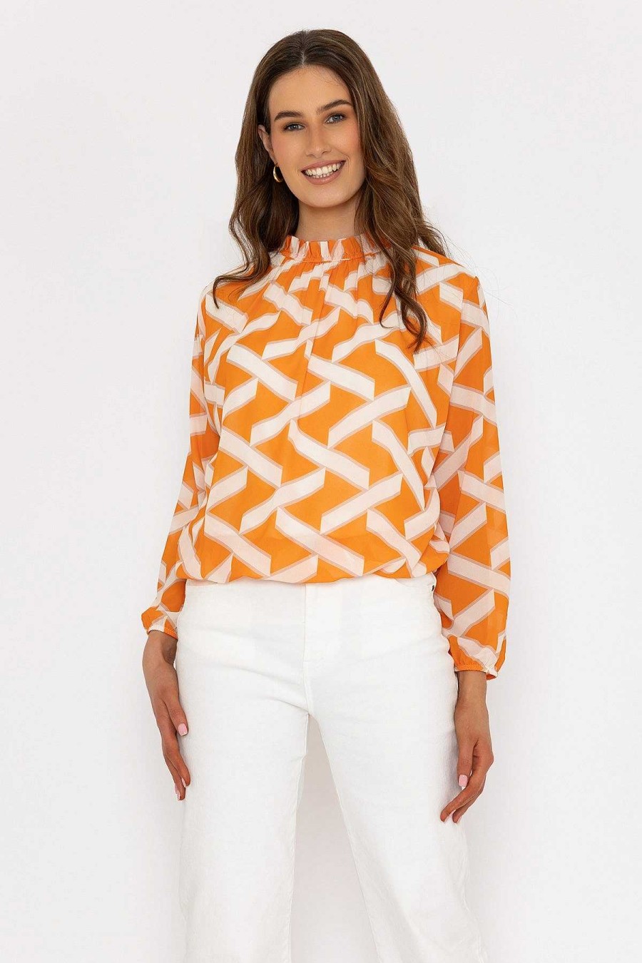 Tops & Blouses | Pala D'Oro Orange High Neck Printed Top